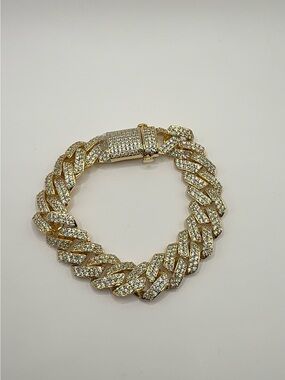 14K Gold Plated CZ Iced Out Curb Chain Bracelet